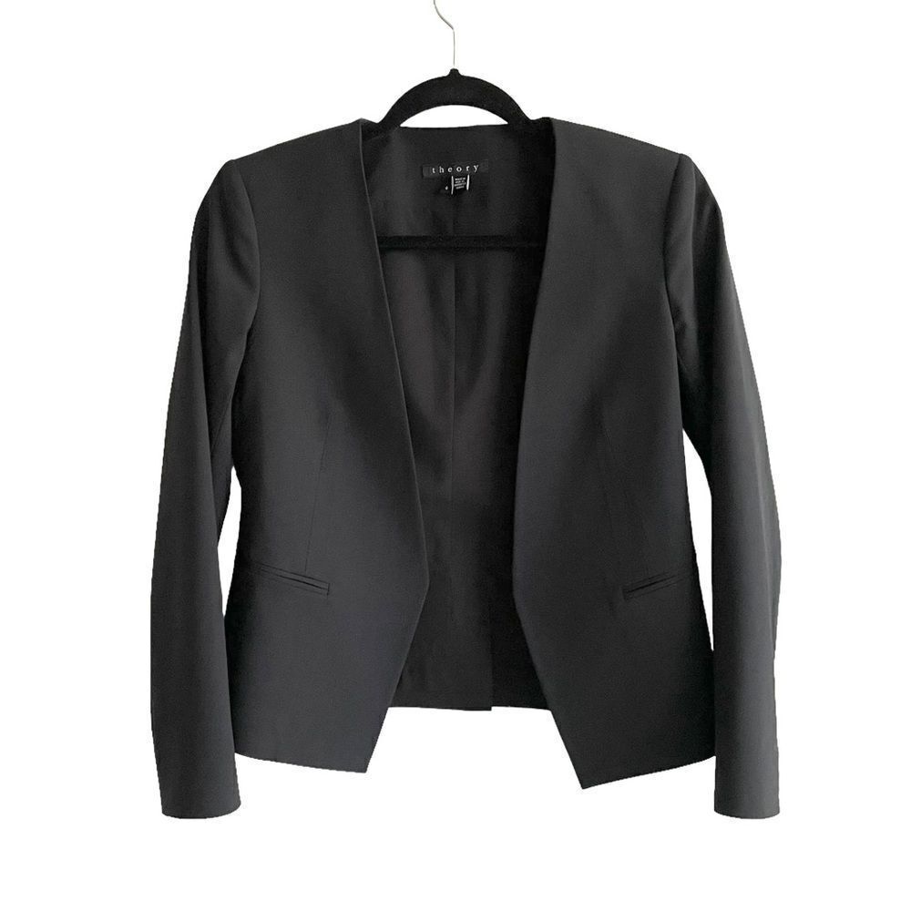 THEORY Open Front Cropped Blazer Jacket Black 0 - Picture 2 of 8